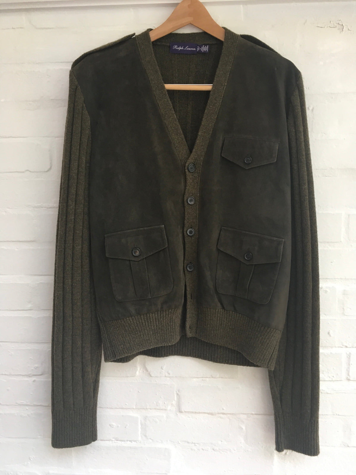 Ralph Lauren Purple Label Luxurious Suede Cashmere Panel Jacket Cardigan L Men