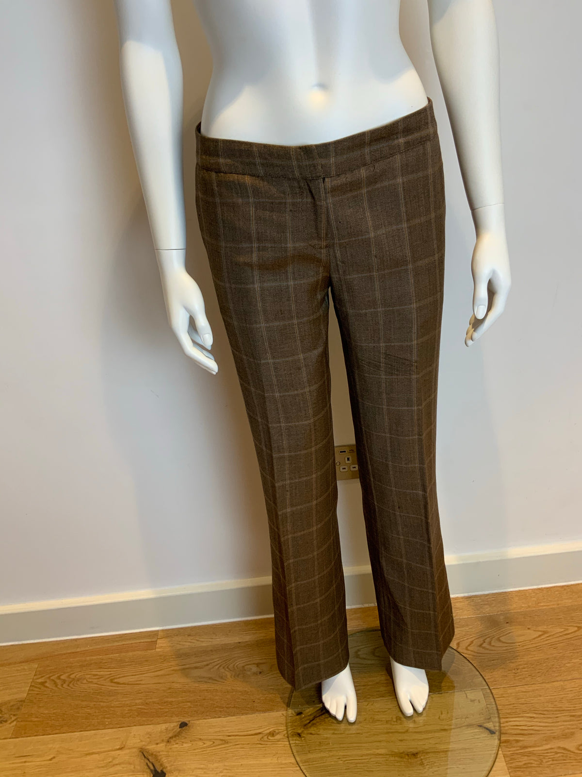 KRISTINA TI Wool Checked Brown Pants Trousers Size US 8 UK 12 I 44 ladies