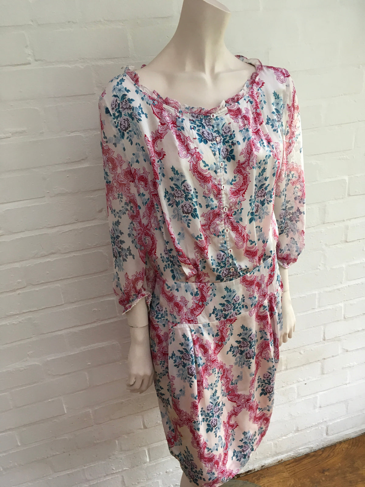 HUGO BOSS Silk Chiffon Water Color Floral Dress Ladies
