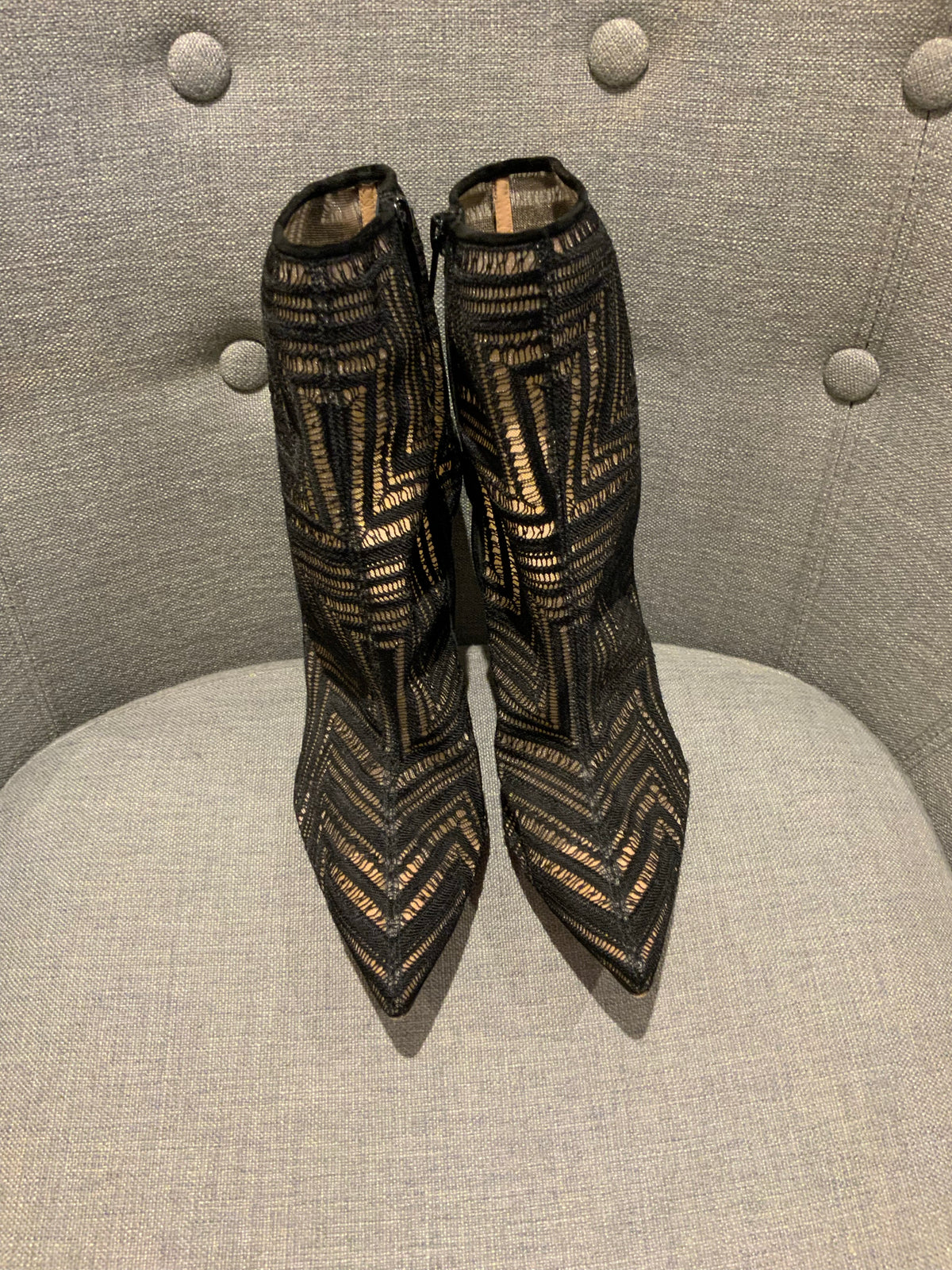Black Christian Louboutin So Kate Mesh Chevron Booties Ankle Boots 40 US 10 UK 7 ladies