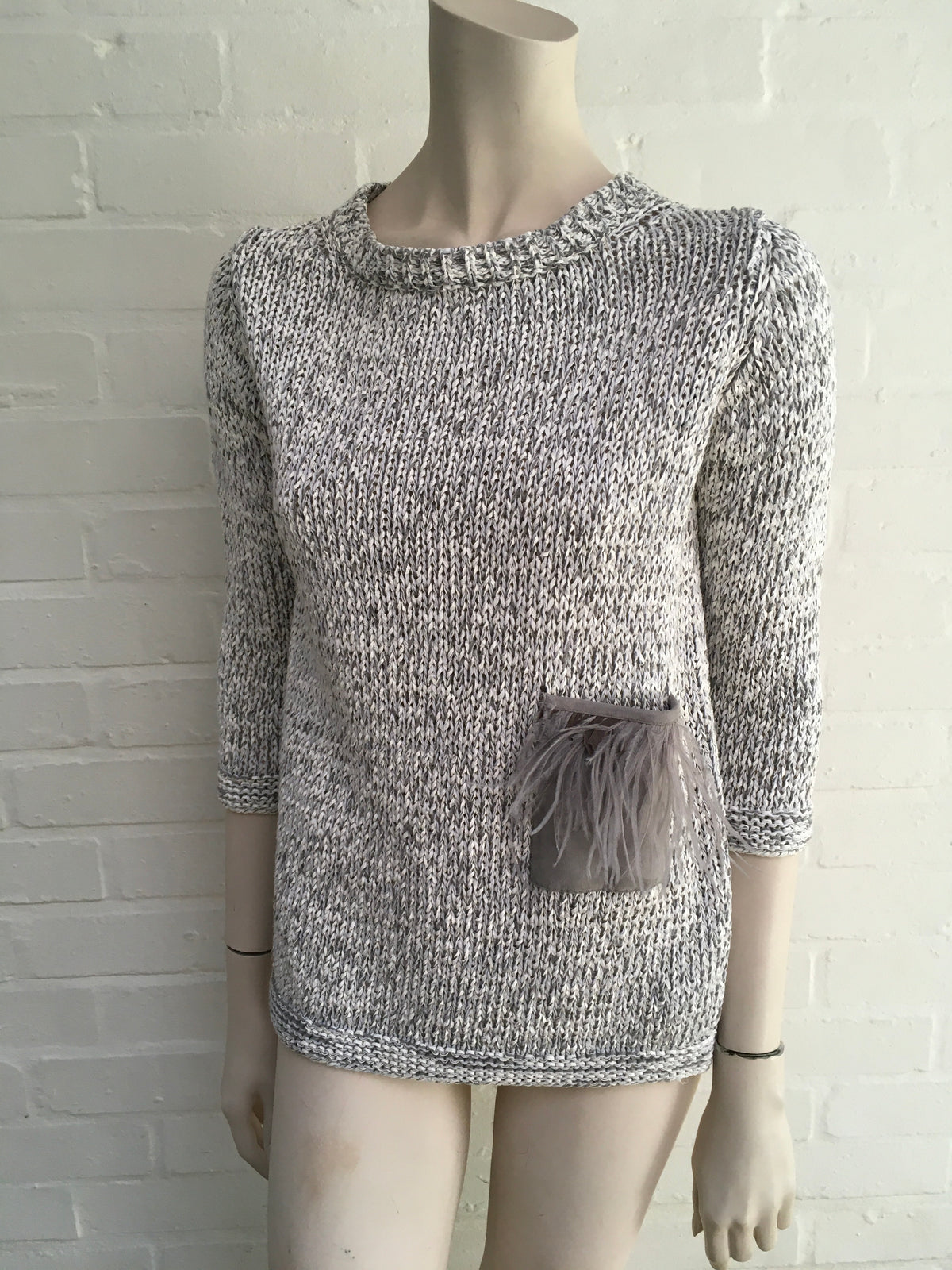 FABIANA FILIPPI Grey Knit Sweater Jumper Feathers Trim Size I 38 UK 6 US 2 XS ladies