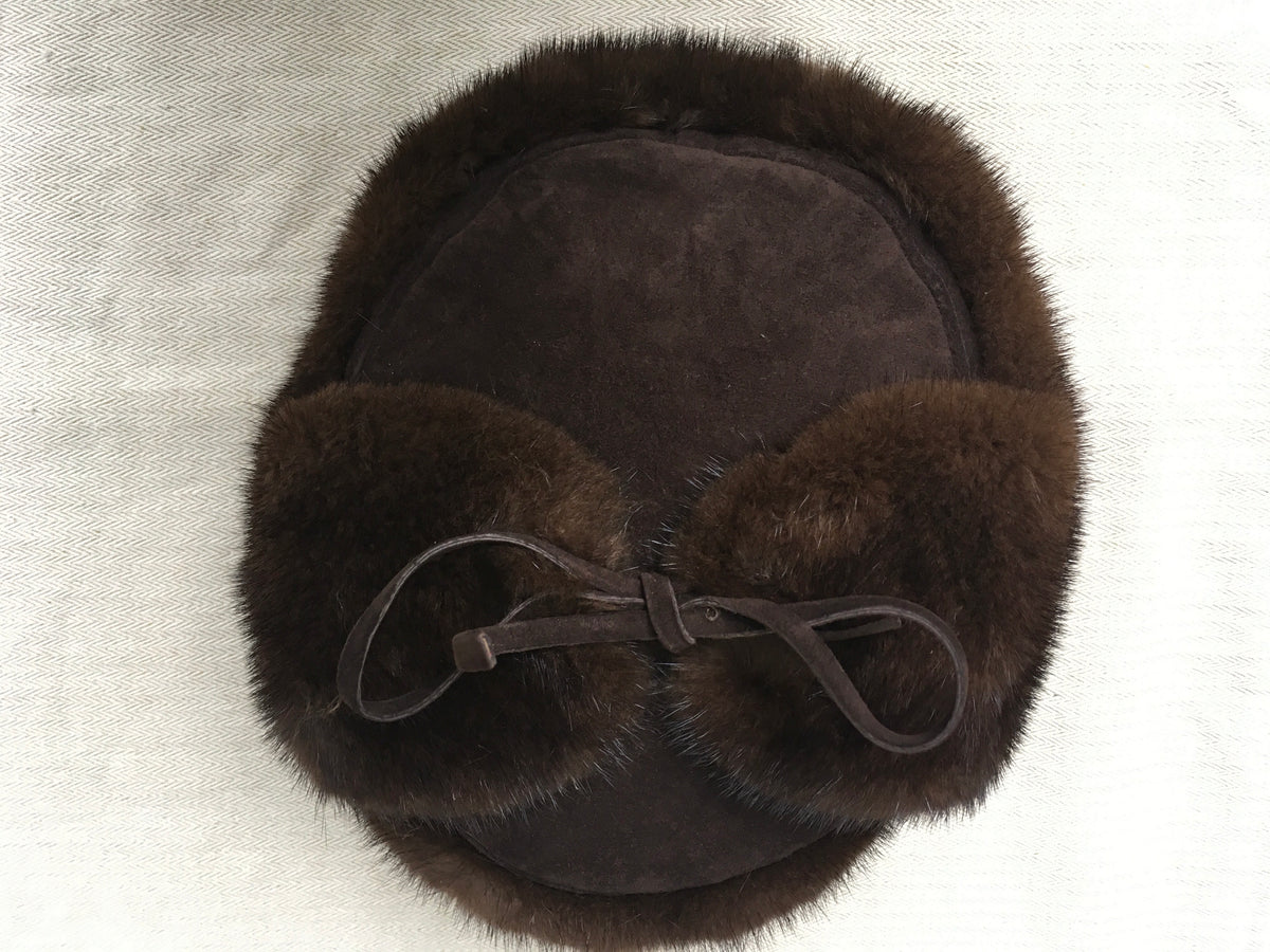 Bergdorf Goodman trapper Ushanka Russian Hat Men's brown mink fur suede Men