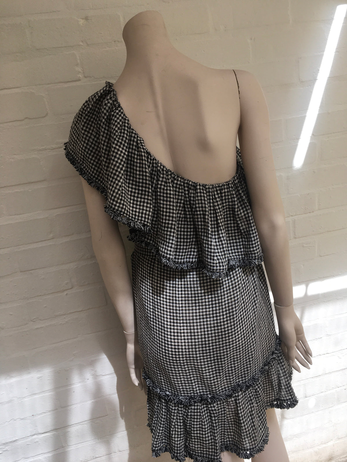 ZIMMERMANN MOST WANTED PARADISO GINGHAM LINEN ONE SHOULDER MINI DRESS Size 1 ladies
