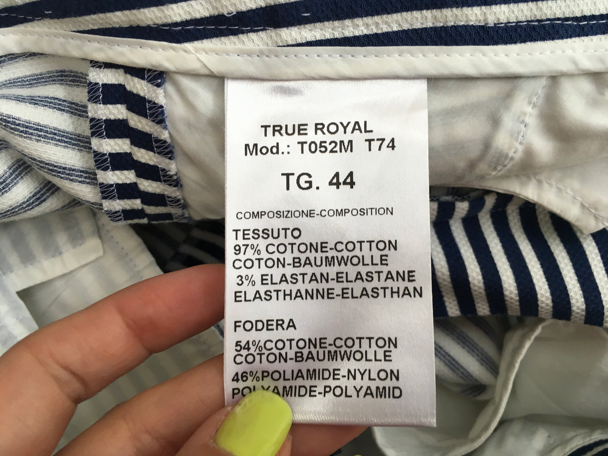 True Royal Pants Trousers White & Blue Stripes Mid-Rise Straight-Leg Ladies