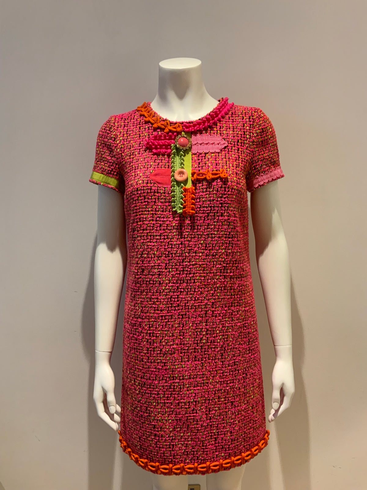 MOSCHINO Pink Tweed Embellished DRESS I 40 UK 8 US 4 S small ladies