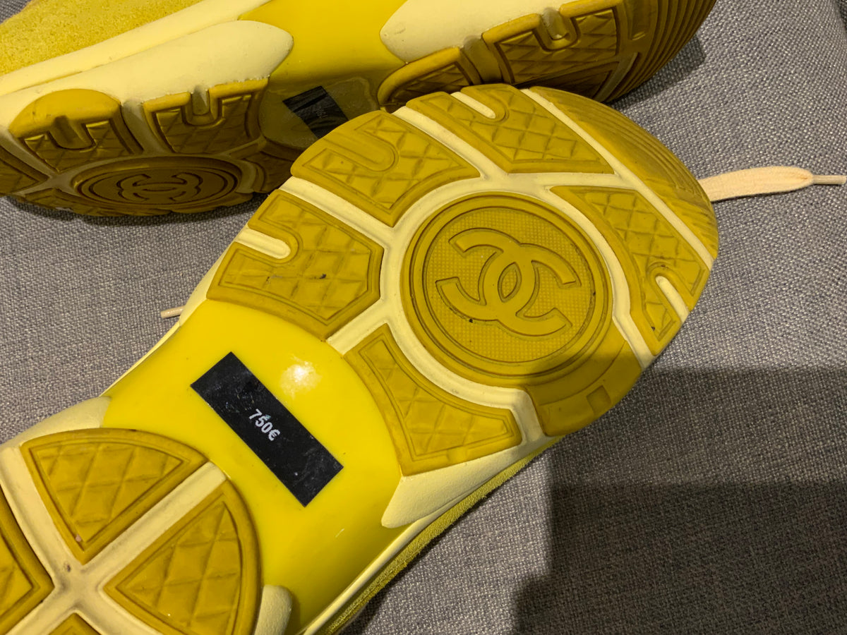 CHANEL Yellow Suede Trainers Sneakers SIZE 37 1/2 UK 4.5 US 7.5 SOLD OUT ladies