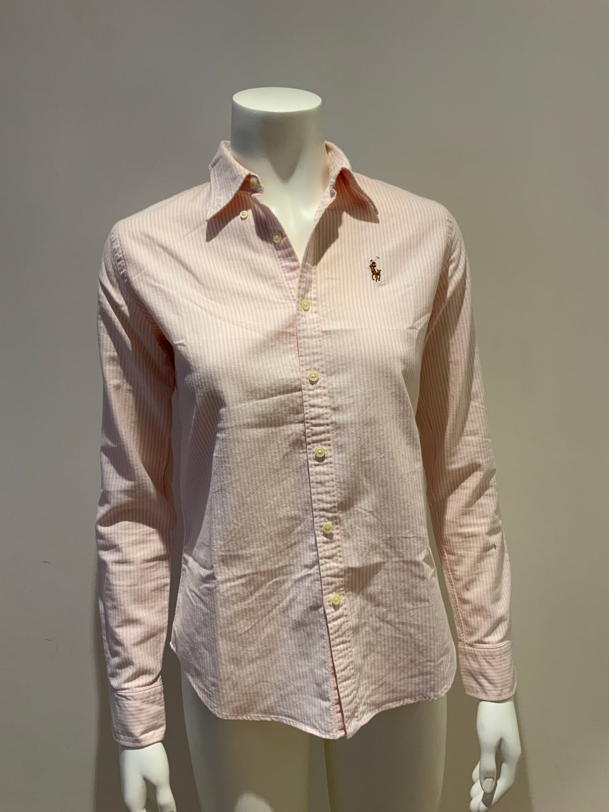 RALPH LAUREN Striped Pink Pony Slim Fit Shirt Size US 2 US 6 XS ladies