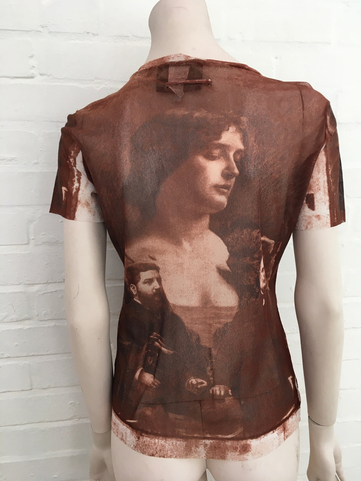 Jean Paul GAULTIER 1990's Face Printed Sheer T shirt Top Size L Large ladies