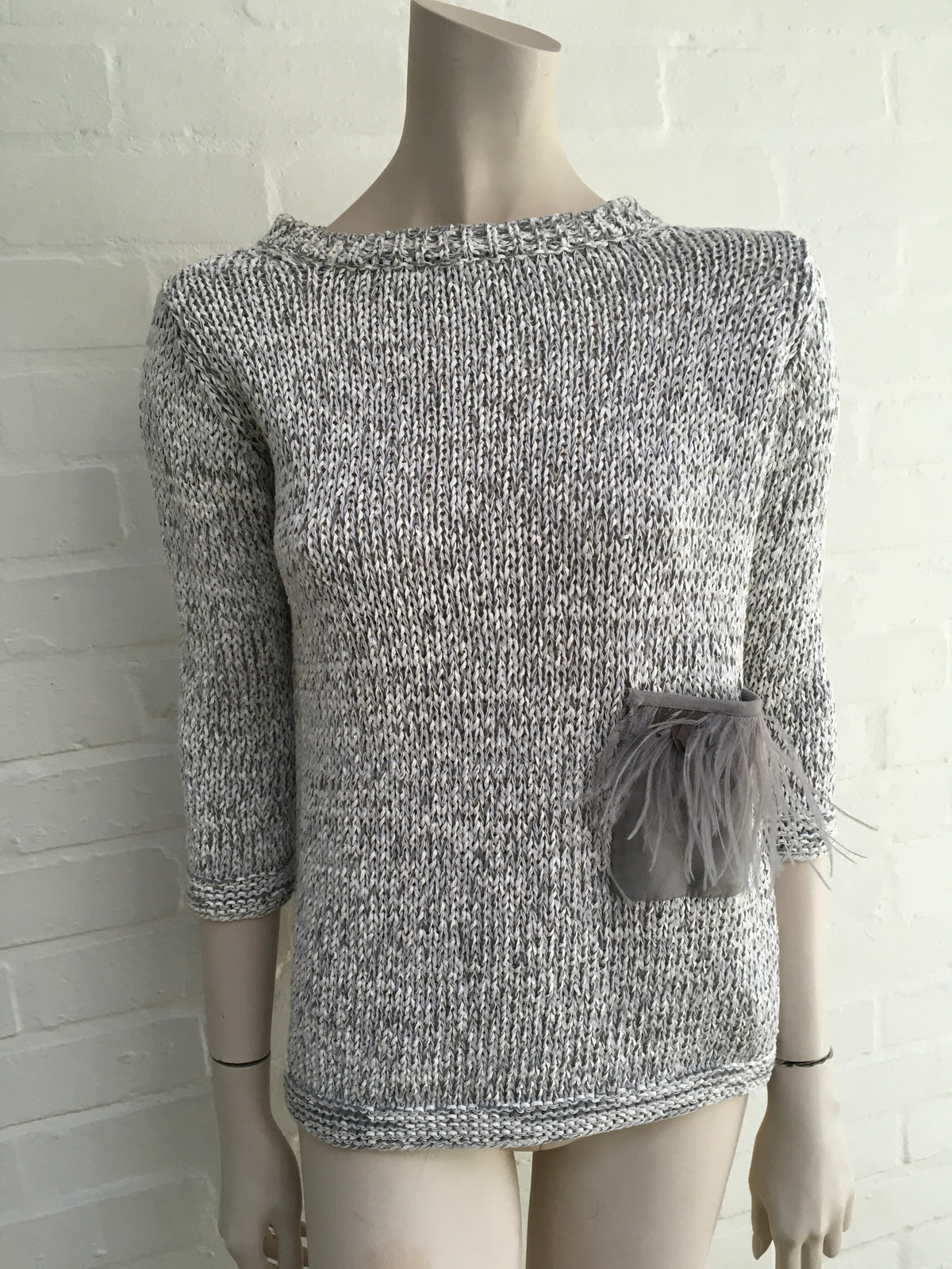 FABIANA FILIPPI Grey Knit Sweater Jumper Feathers Trim Size I 38 UK 6 US 2 XS ladies