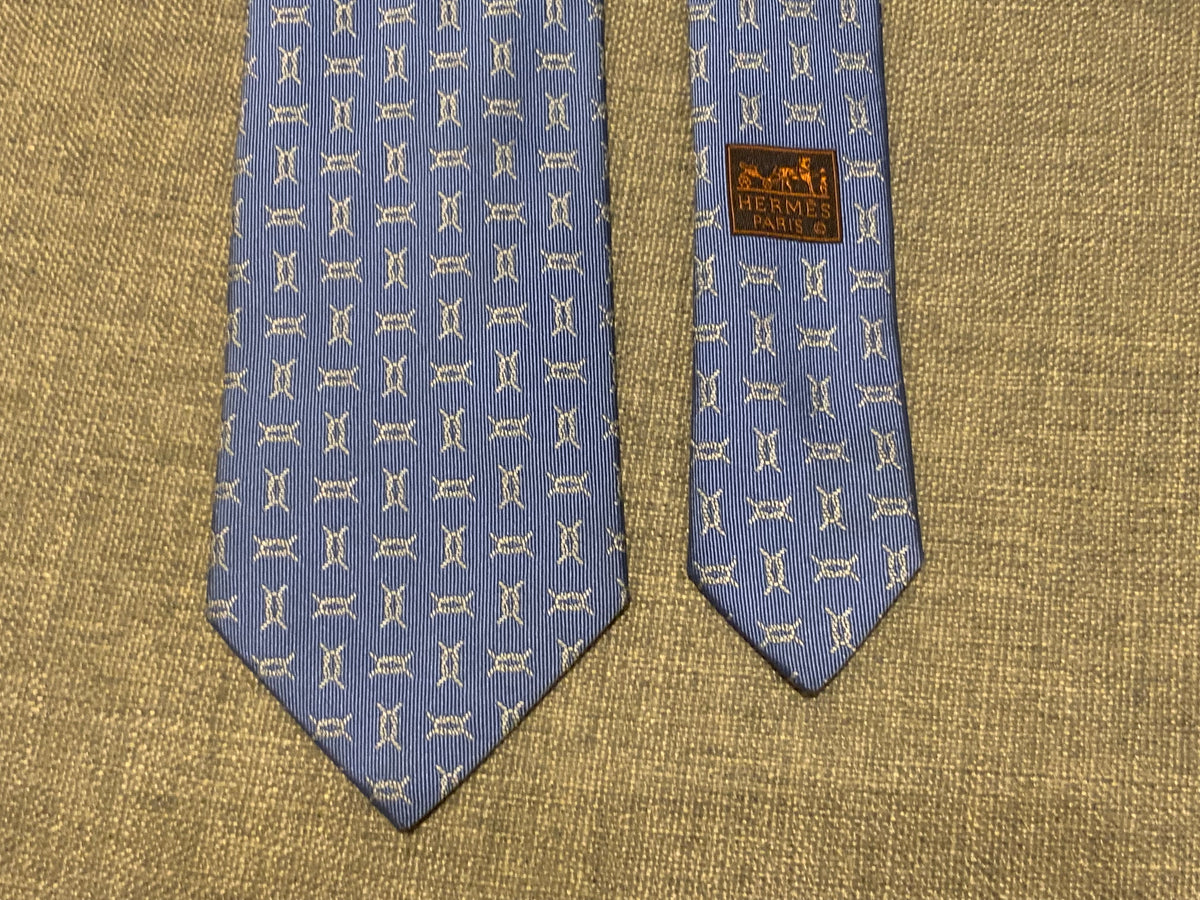 Hermès HERMES Paris Silk Blue Print Tie 100% AUTHENTIC Men