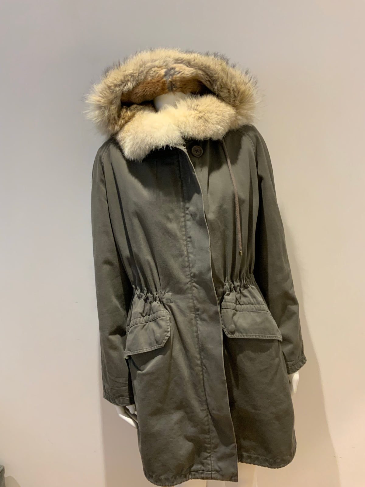 Yves Salomon Army Collection natural coyote fur jacket Sz F 36 S Small ladies