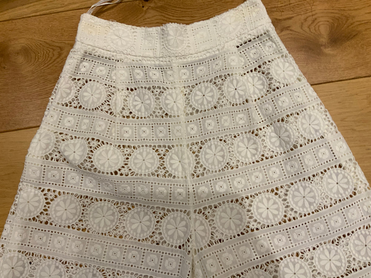 ZIMMERMANN Kali daisy-embroidered wide-leg cotton culottes pants trouser Size 0 ladies