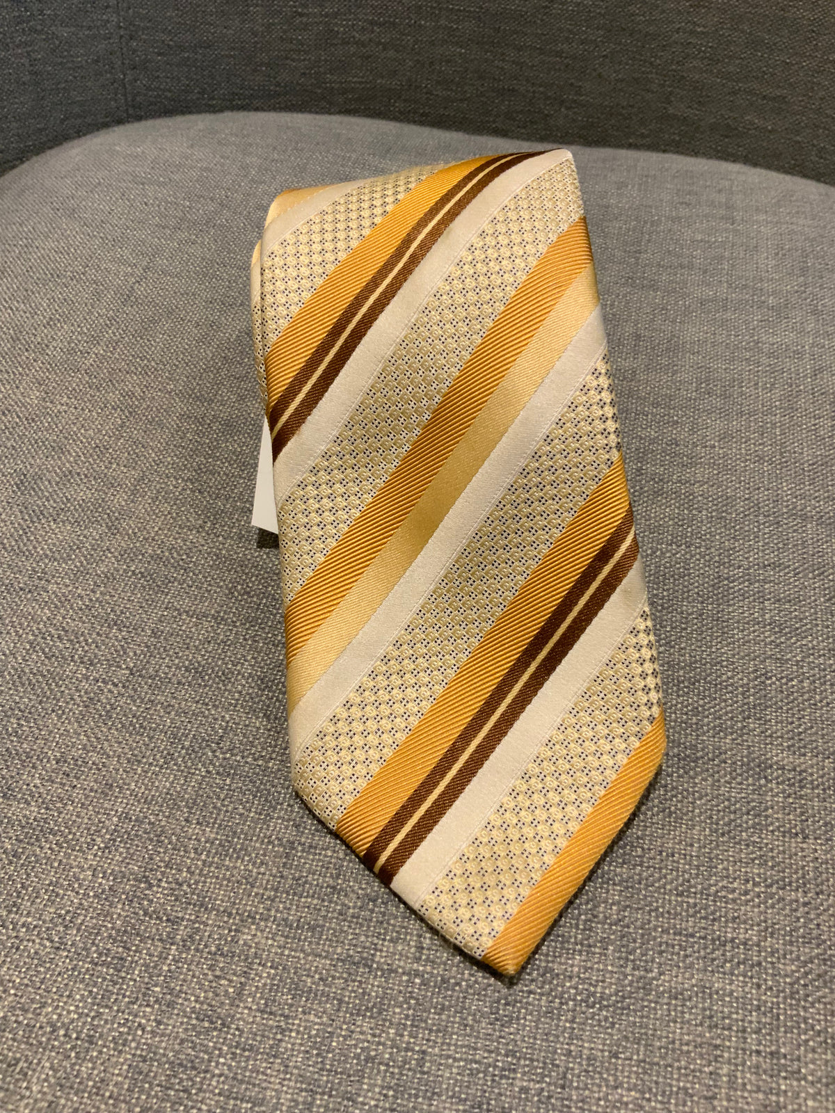 BRIONI Silk Striped Gold Yellow HANDMADE IN ITALY Mens Tie men