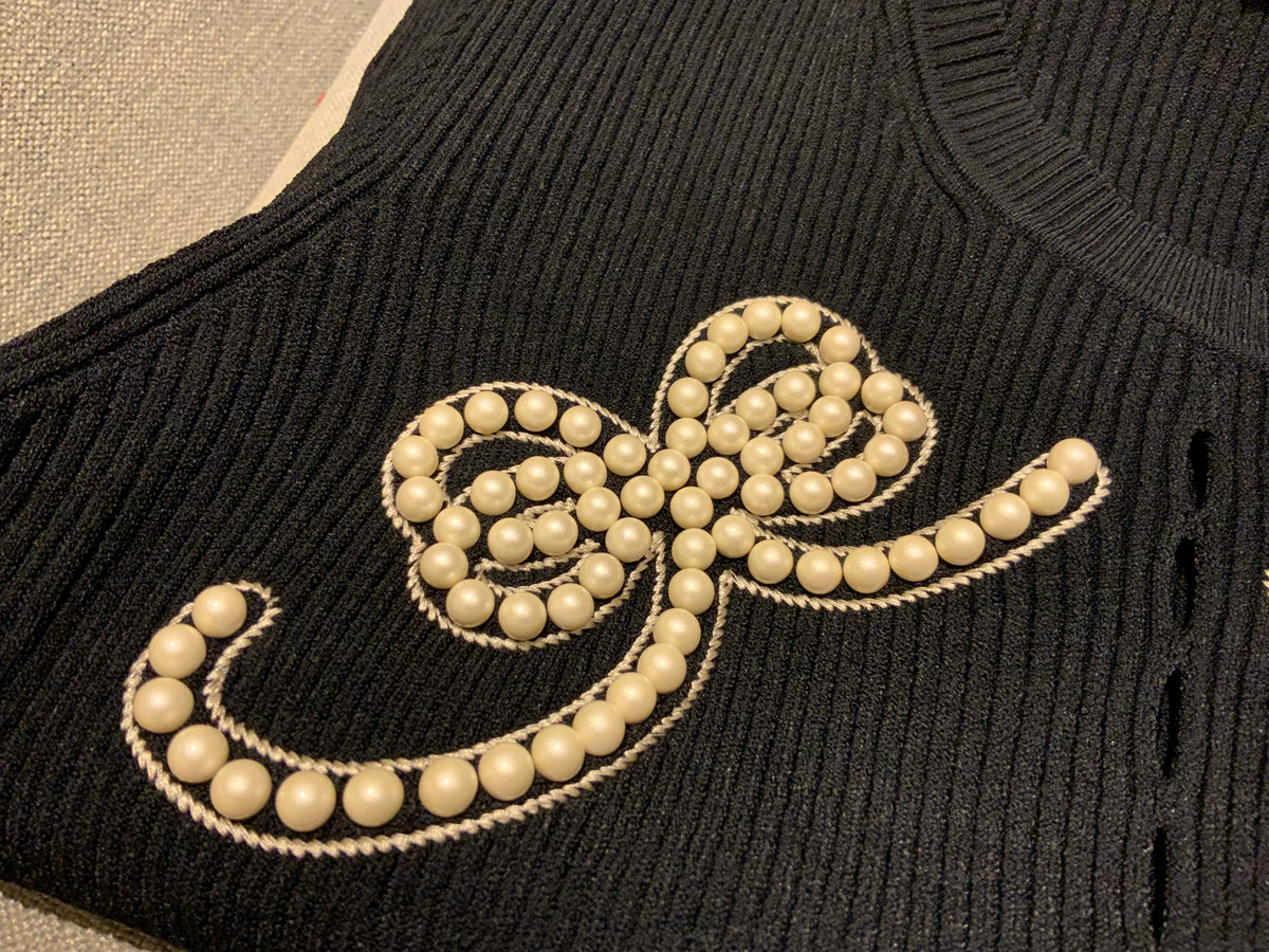 MOST WANTED FENDI Knitwear Black Faux-pearl embellished jumper sweater I 42 UK10 ladies