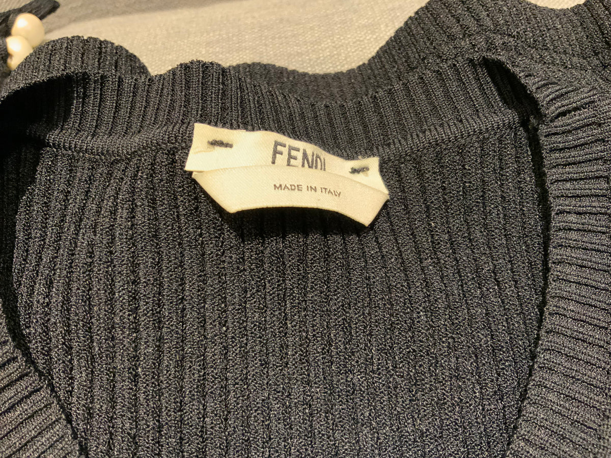 MOST WANTED FENDI Knitwear Black Faux-pearl embellished jumper sweater I 42 UK10 ladies