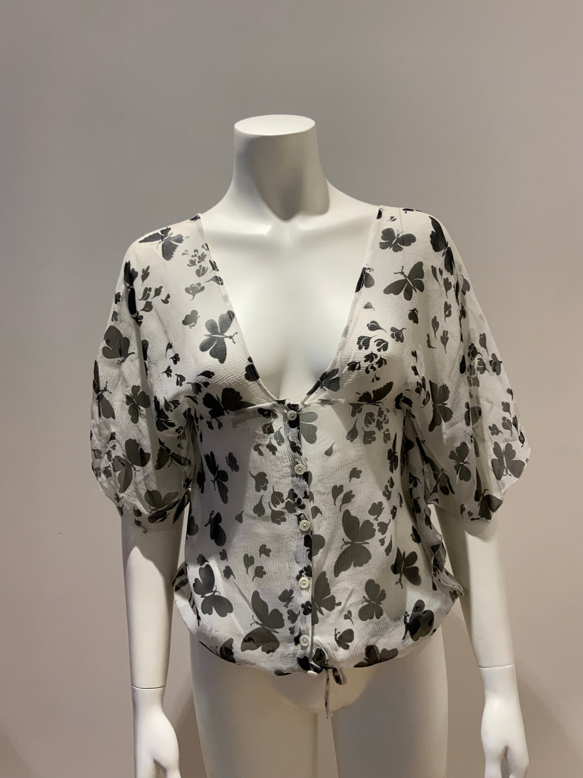 Paul & Joe Silk Black Butterfly Printed Blouse Top Size 1 UK 8 US 4 S small ladies