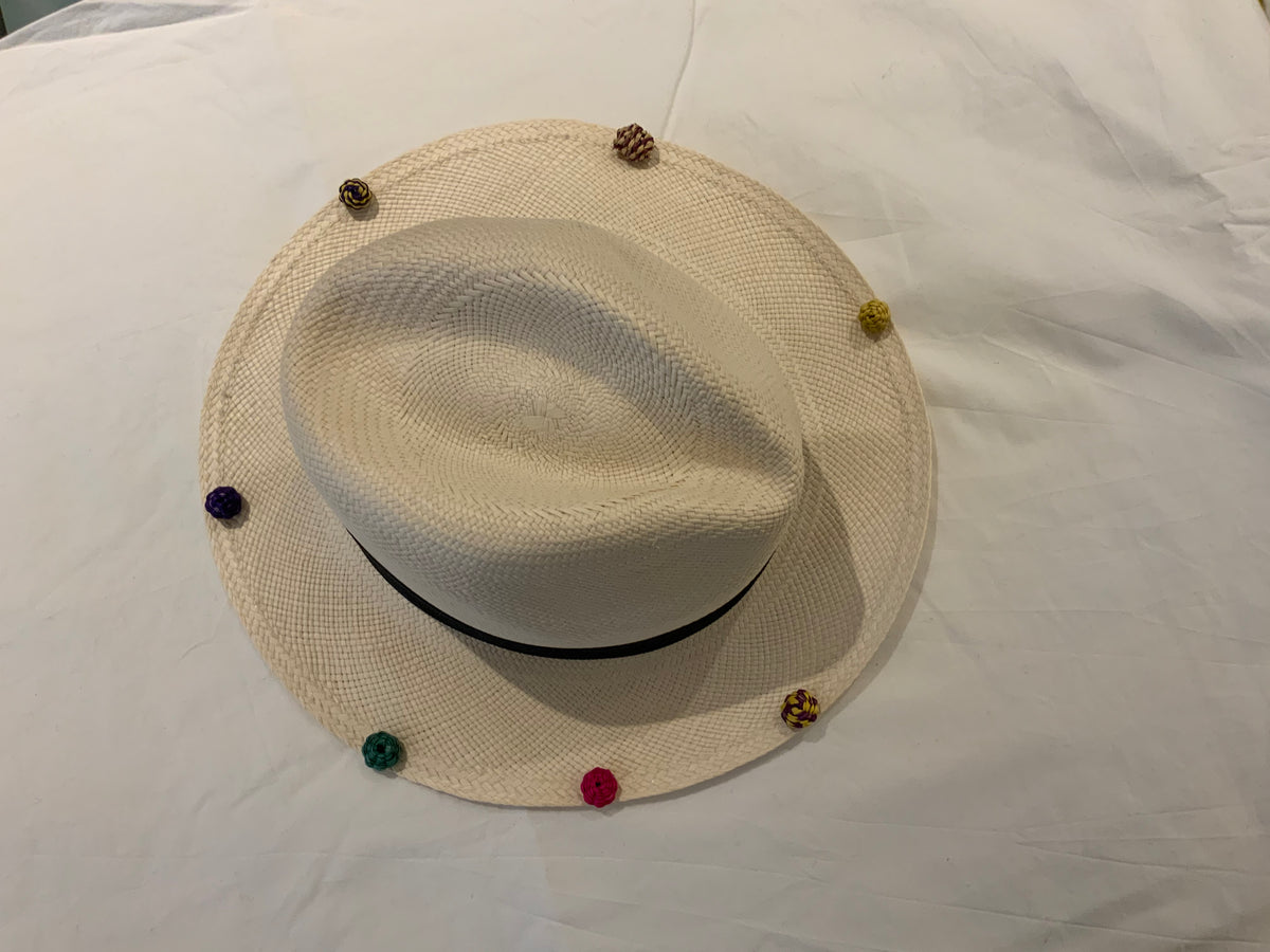 SENSI STUDIO Pompom-embellished toquilla straw Panama hat Size M Medium ladies