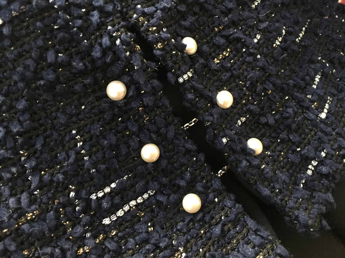 CHANEL Metallic Tweed Jacket Pearls Embellishe Ladies