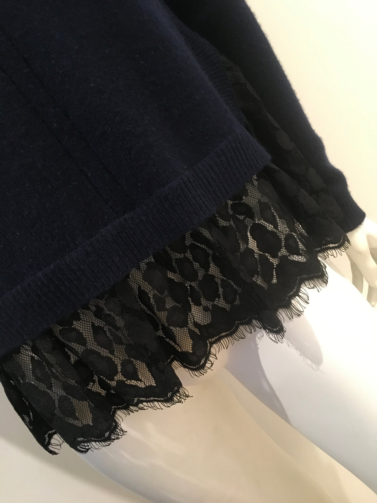 Autumn Cashmere Lace-Trim Cashmere Sweater Navy Crewneck Pullover Size Small