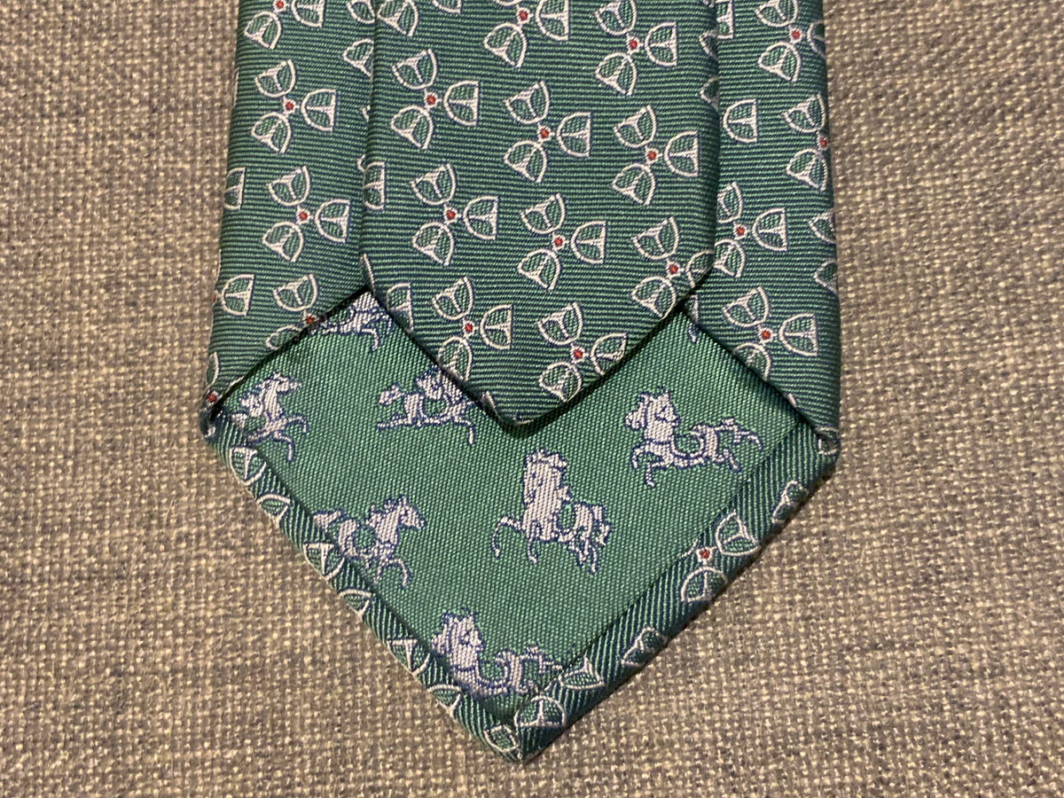 Hermès HERMES Paris Silk 655483 T Green NeckTie 100% AUTHENTIC Men