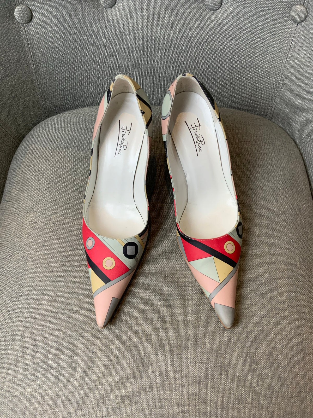 EMILIO PUCCI MULTI COLOR PRINTED PUMPS HEELS SIZE 38 US 8 UK 5 ladies