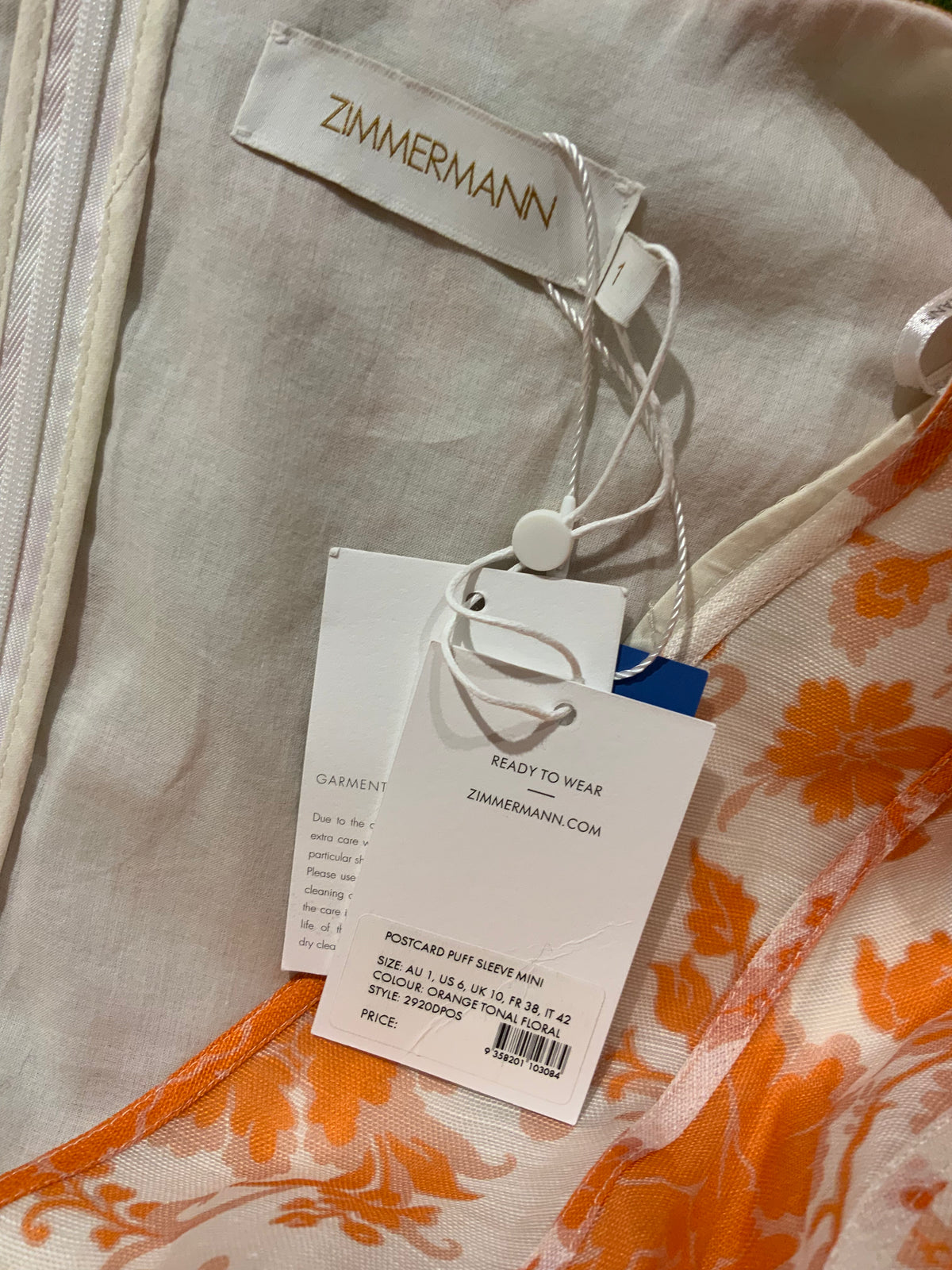 ZIMMERMANN MOST Postcard belted floral-print linen and silk-blend mini dress Sz 1 S small ladies