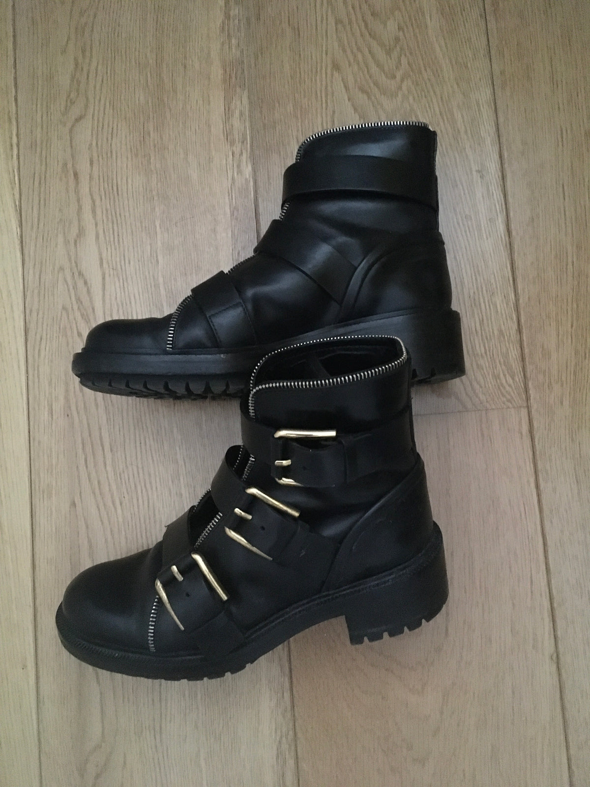 Balmain Ranger multi-strap leather ankle combat boots Size 37 ladies