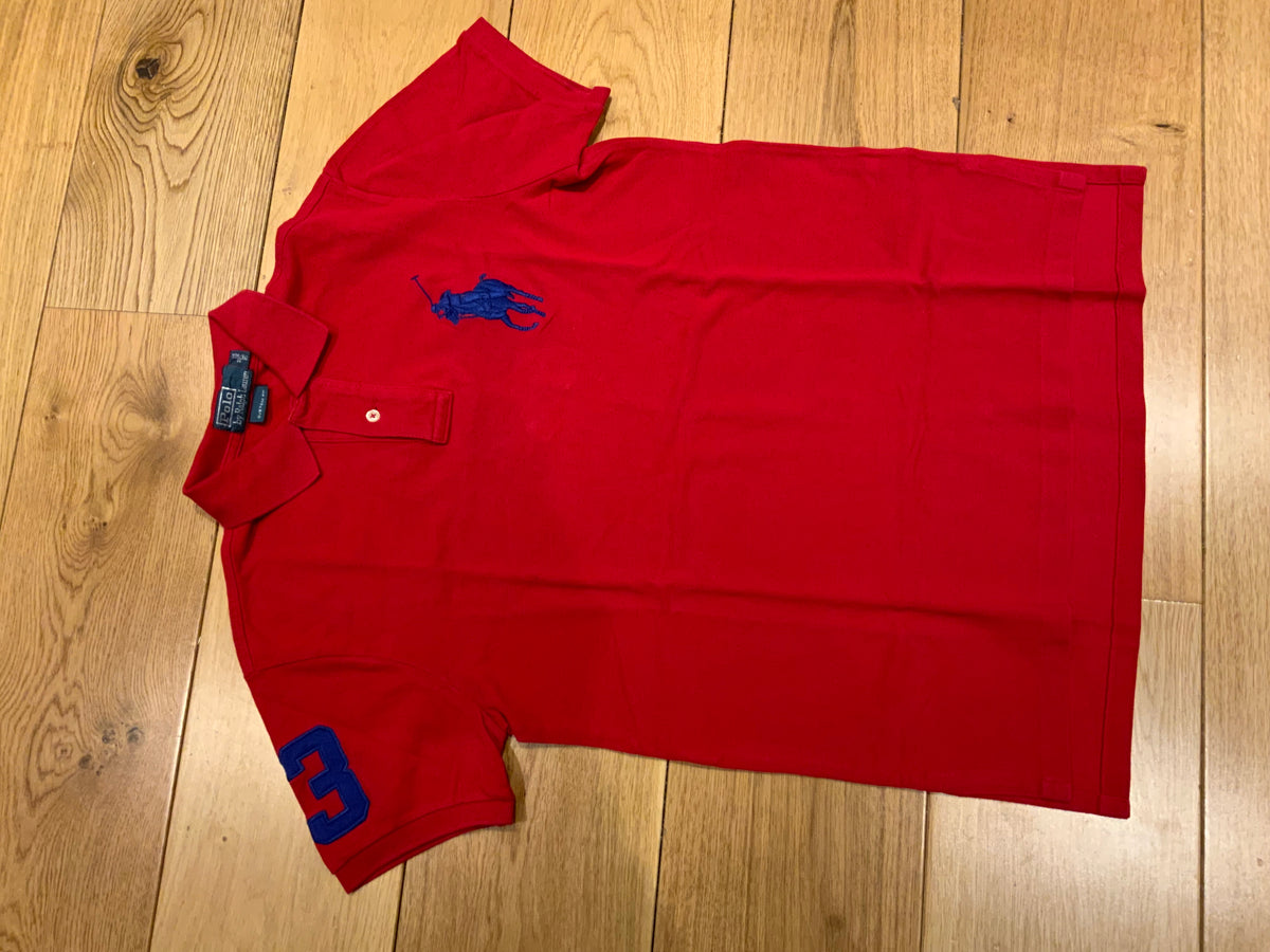 Polo Ralph Lauren Custom Fit Red Big Pony Logo Embroidered Polo T shirt Size M Medium men