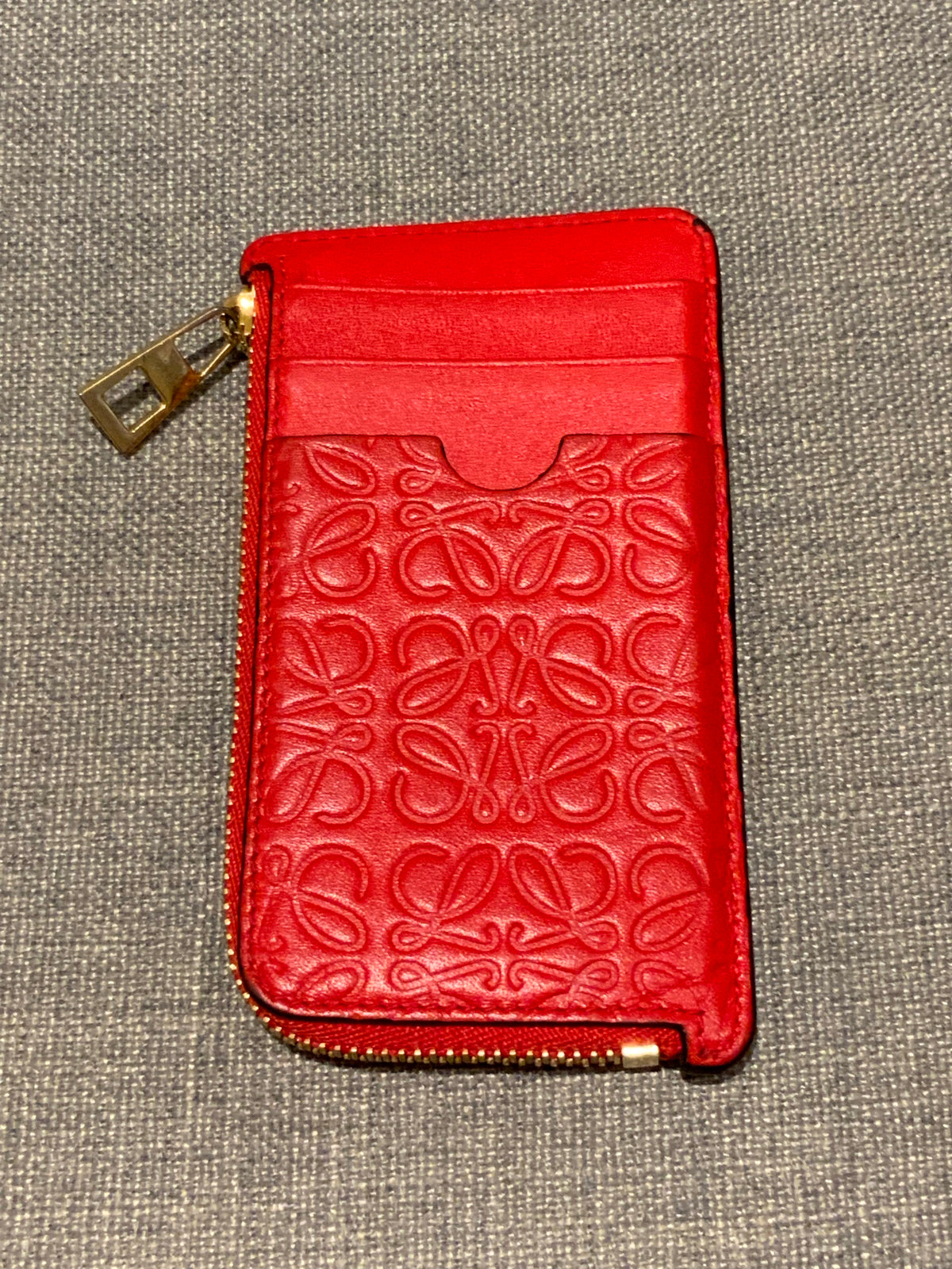 LOEWE Calfskin Embossed Repeat Coin Card Holder in Red Leather ladies
