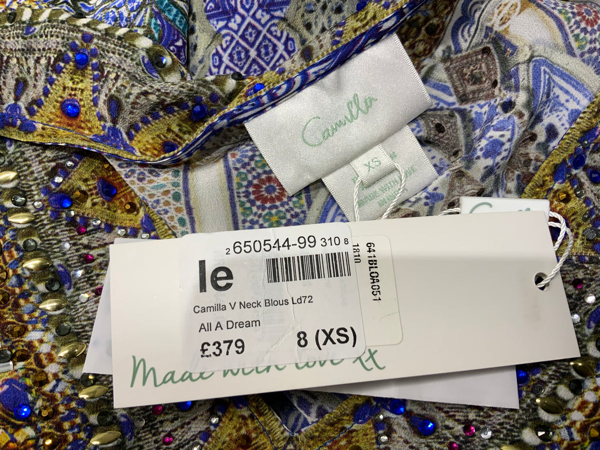 Camilla Women's Blue All A Dream Silk Embellished Top Blouse Size XS ladies