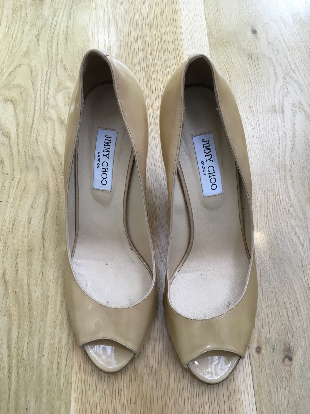JIMMY CHOO Peep-Toe Patent Leather Wedges Shoes Ladies
