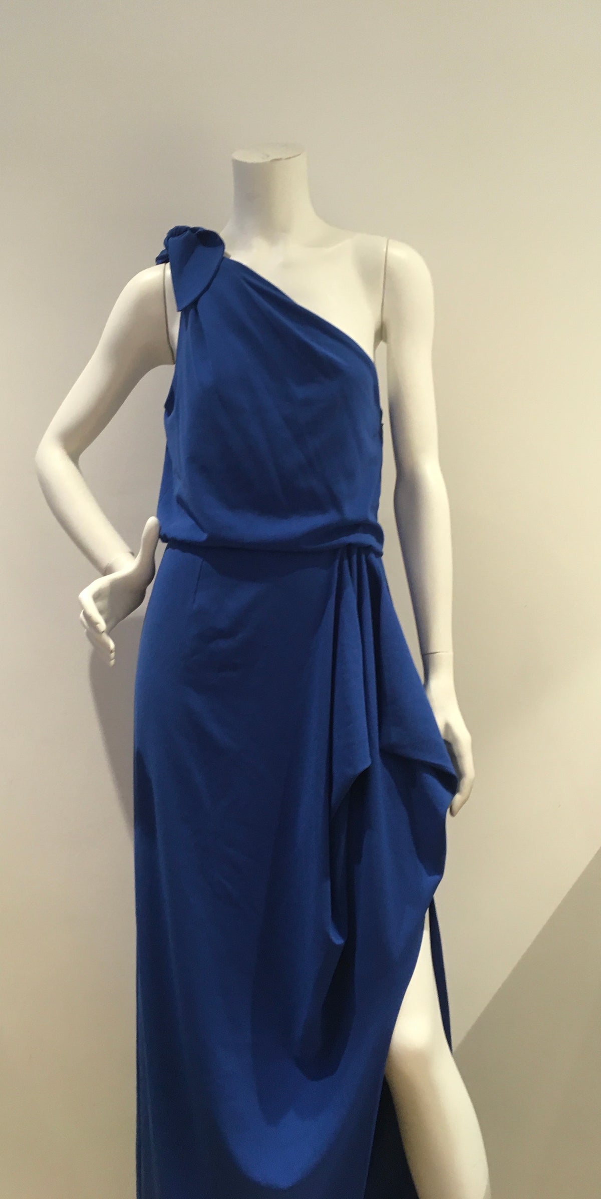 Halston Heritage POne-Shoulder Stretch Crepe Evening Gown inBlue Size UK 8 US 4 ladies