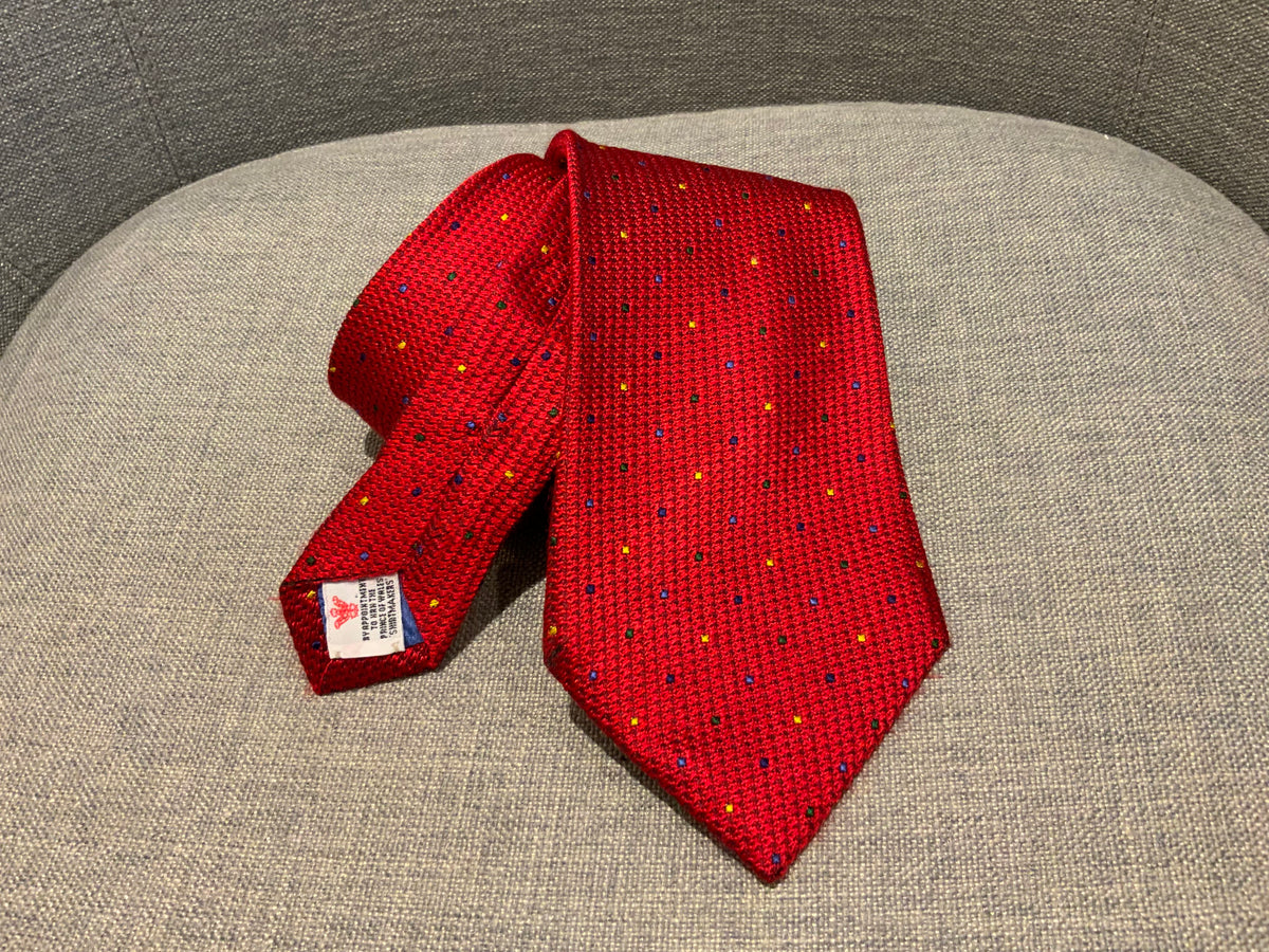 TURNBULL & ASSER Mens Red Jacquard Polka Dots Tie Handmade men