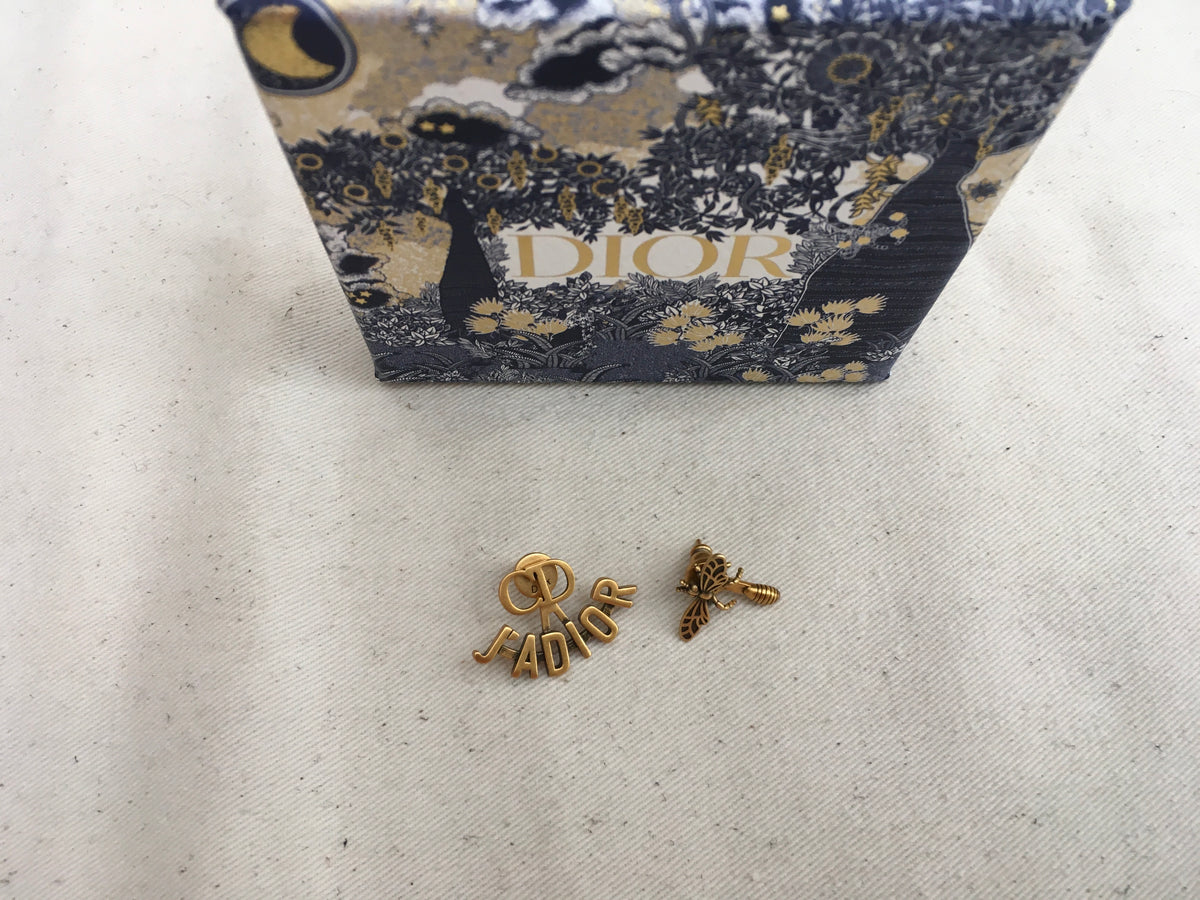 Christian Dior Limited Edition 925 SILVER "J'ADIOR" EARRINGS Bee Aged Goldtone ladies