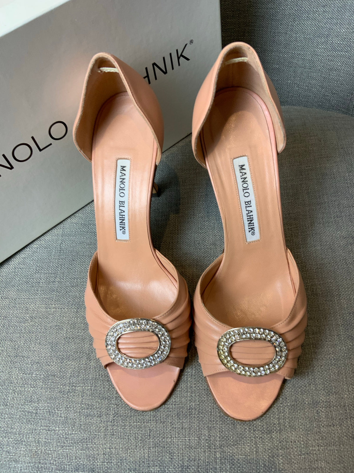 Manolo Blahnik Pink Leather D'Orsay PUMPS HEELS SIZE 37 1/2 US 7.5 UK 4.5 ladies