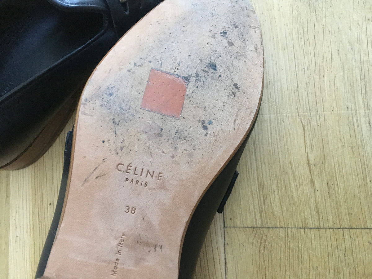 Céline Celine Phoebe Philo Black Chain-Link Leather Loafers Shoes 38 ladies