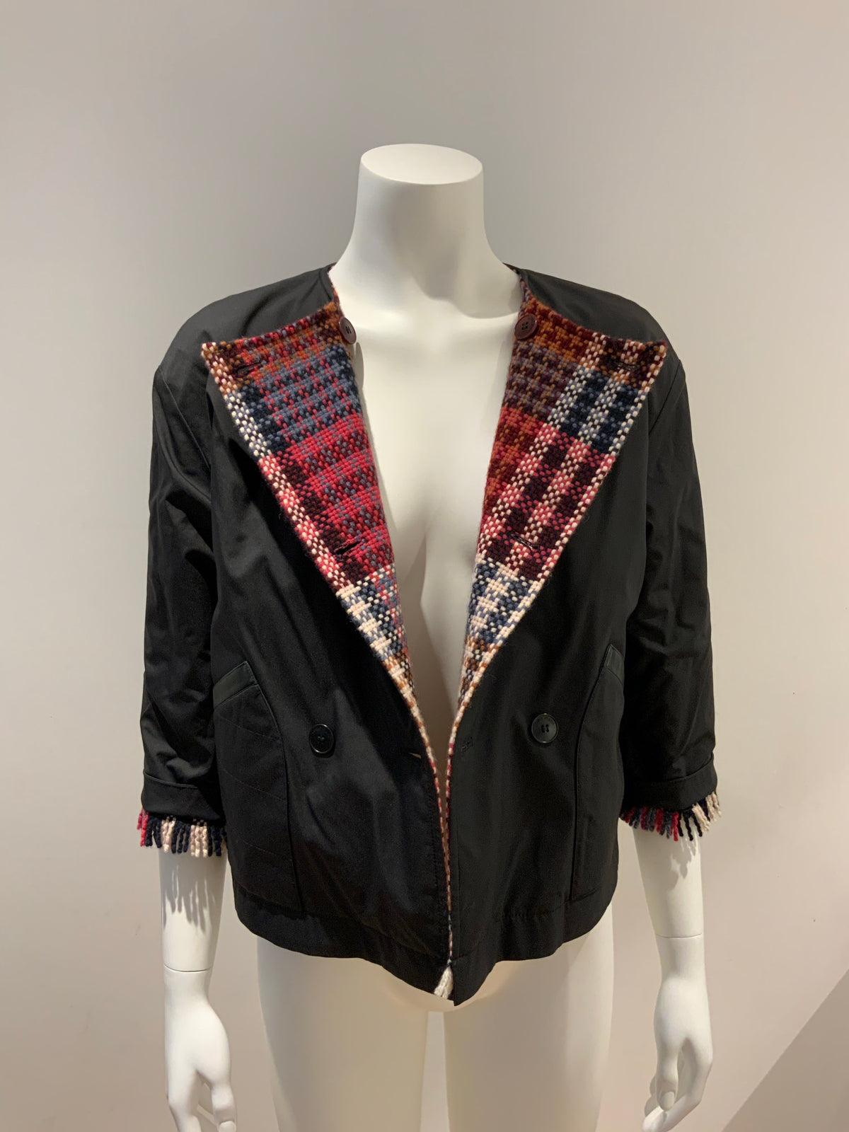 Loro Piana 100% Cashmere Reversible Traford Caviar Check Jacket Size I 38 XS ladies