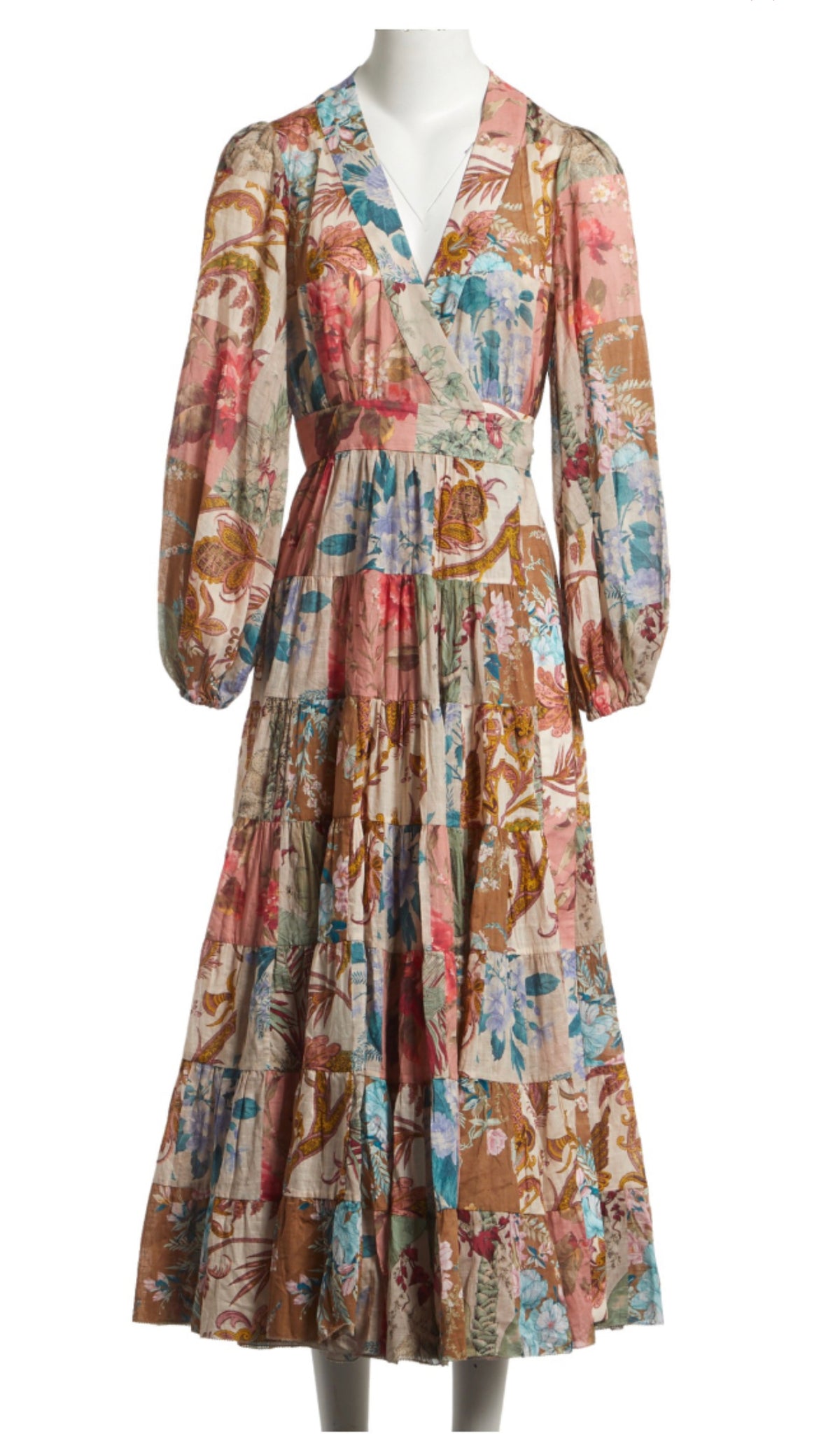 ZIMMERMANN Patchwork Cassia Midi Wrap Dress Size 1 S small
