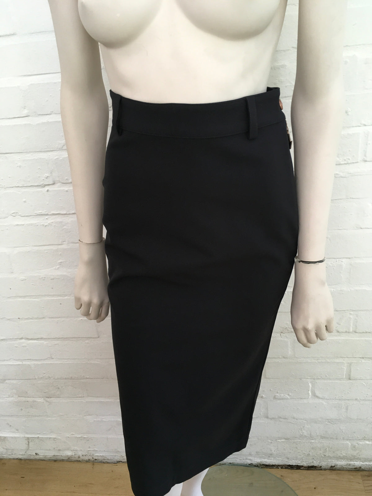 Jean Paul GAULTIER RARE 1990s black pencil midi high waisted skirt Size S Small Ladies