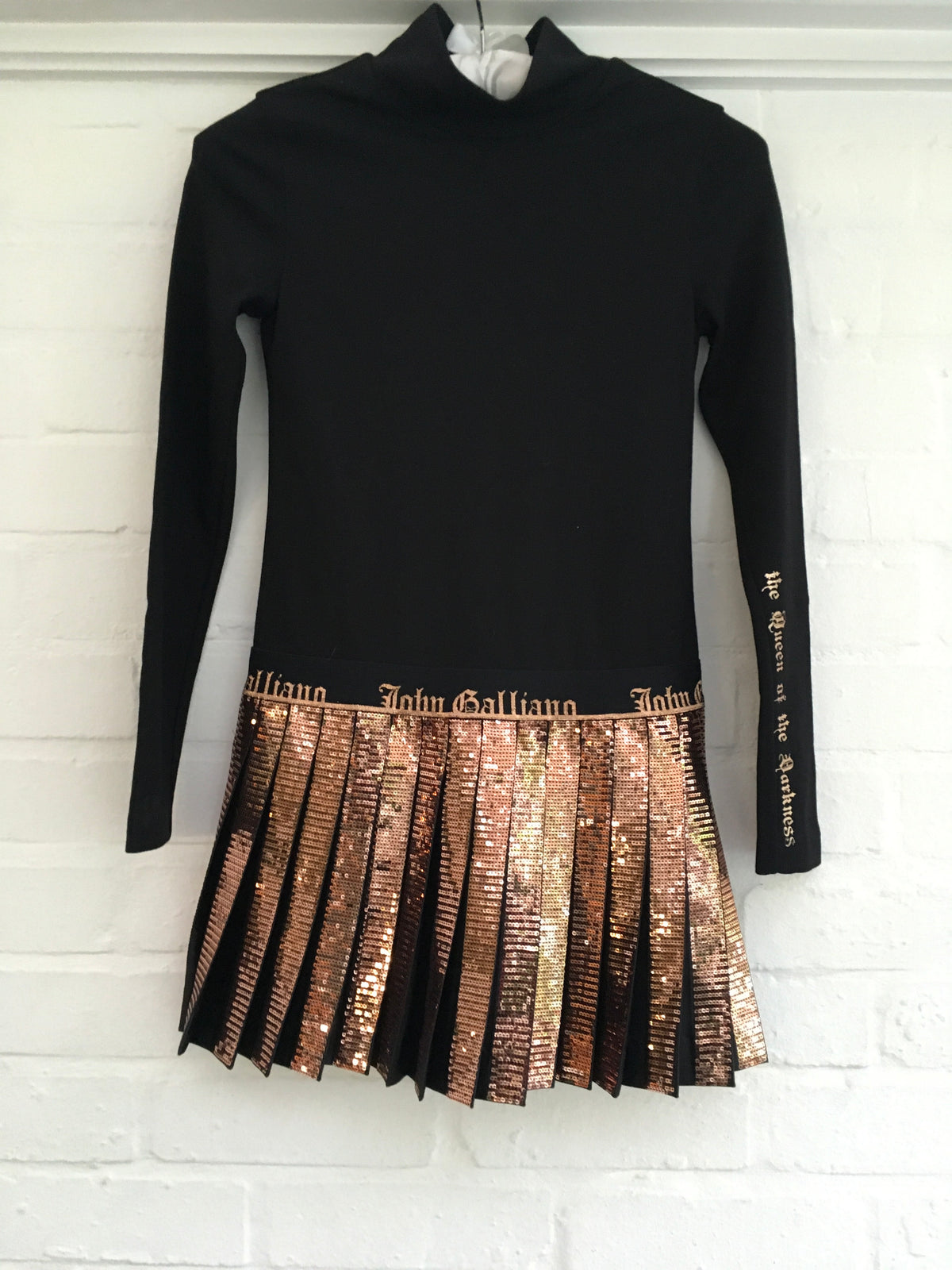 John Galliano Black Jersey Dress with Bronze Sequin Skirt Children