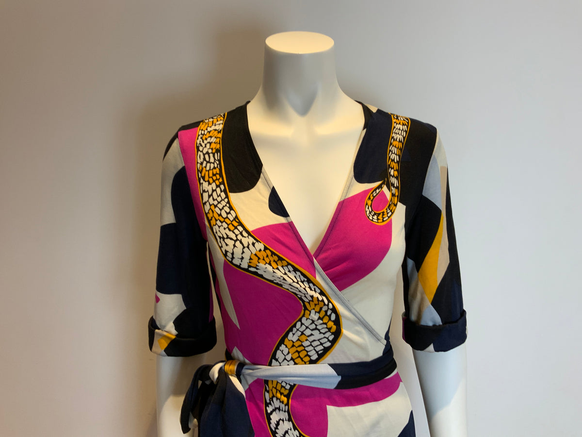 Diane von Furstenberg 'Eve' Snake Print Silk Wrap Dress Size US 10 UK 14 ladies