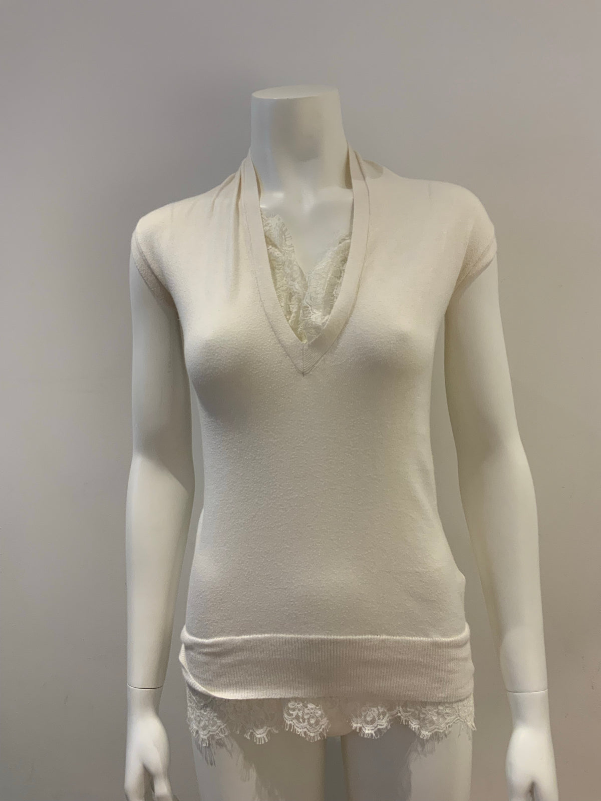 Ermanno Scervino Lace Insert knit White Top Size S small ladies