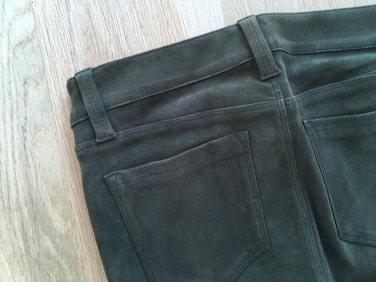 J BRAND Suede Super Skinny Pants Camo Olive Green Size 26 ladies
