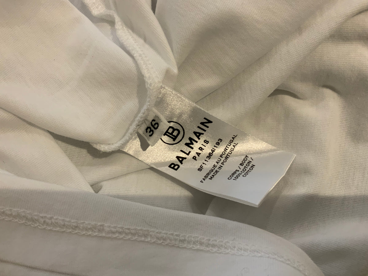 Balmain Logo Cotton Velvet T shirt Top F 36 UK 8 US 4 S Small ladies