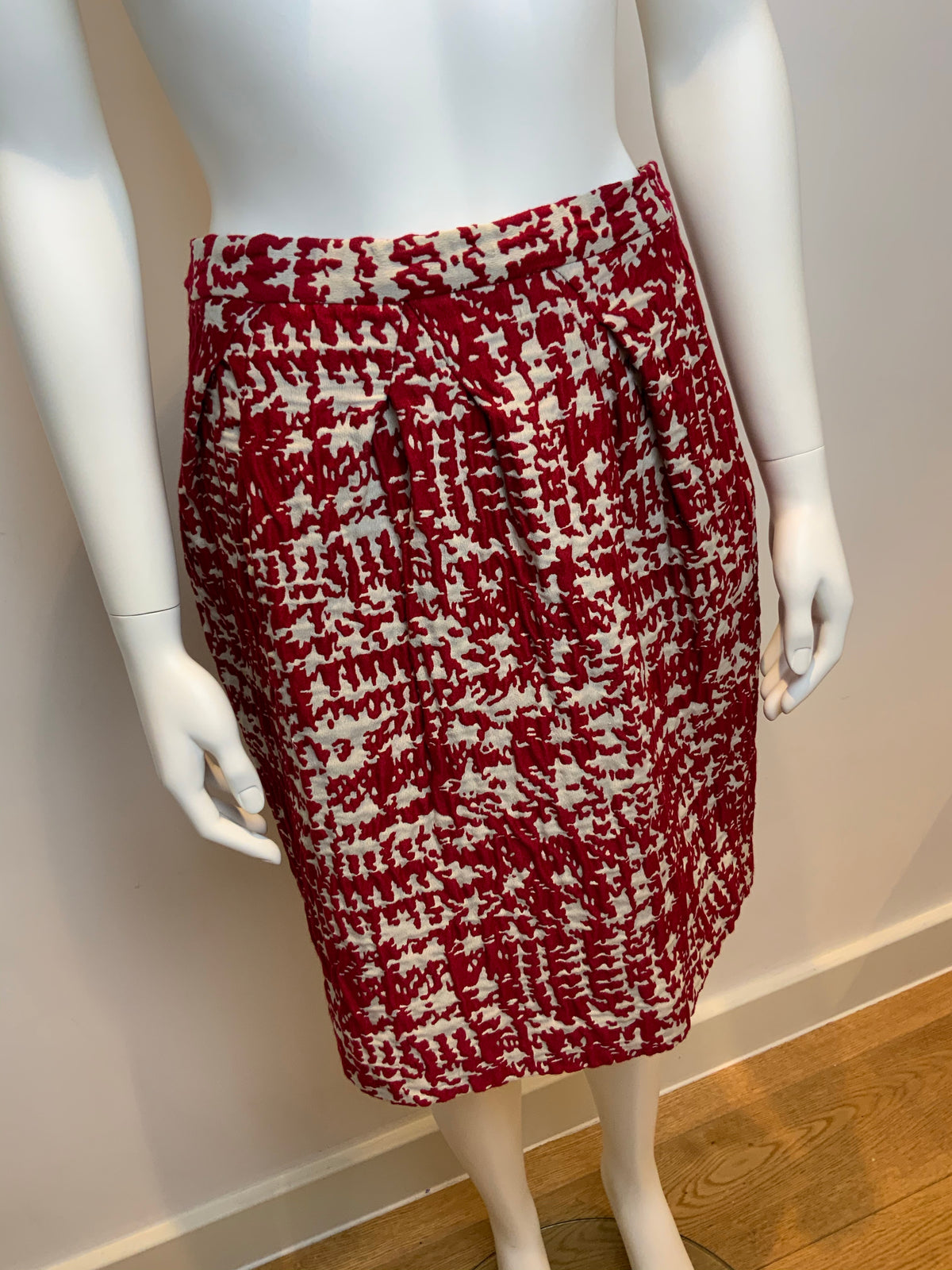 ICONIC CH Carolina Herrera Red and White Textured Jacquard Pencil Skirt US 8 L ladies