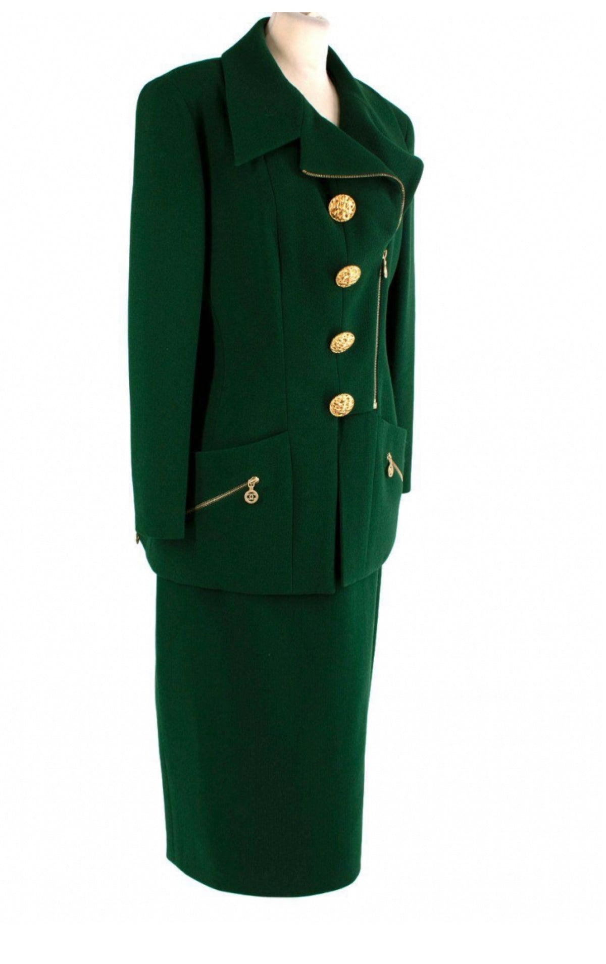 Chanel 1990’s green skirt suit Size F 44 ladies