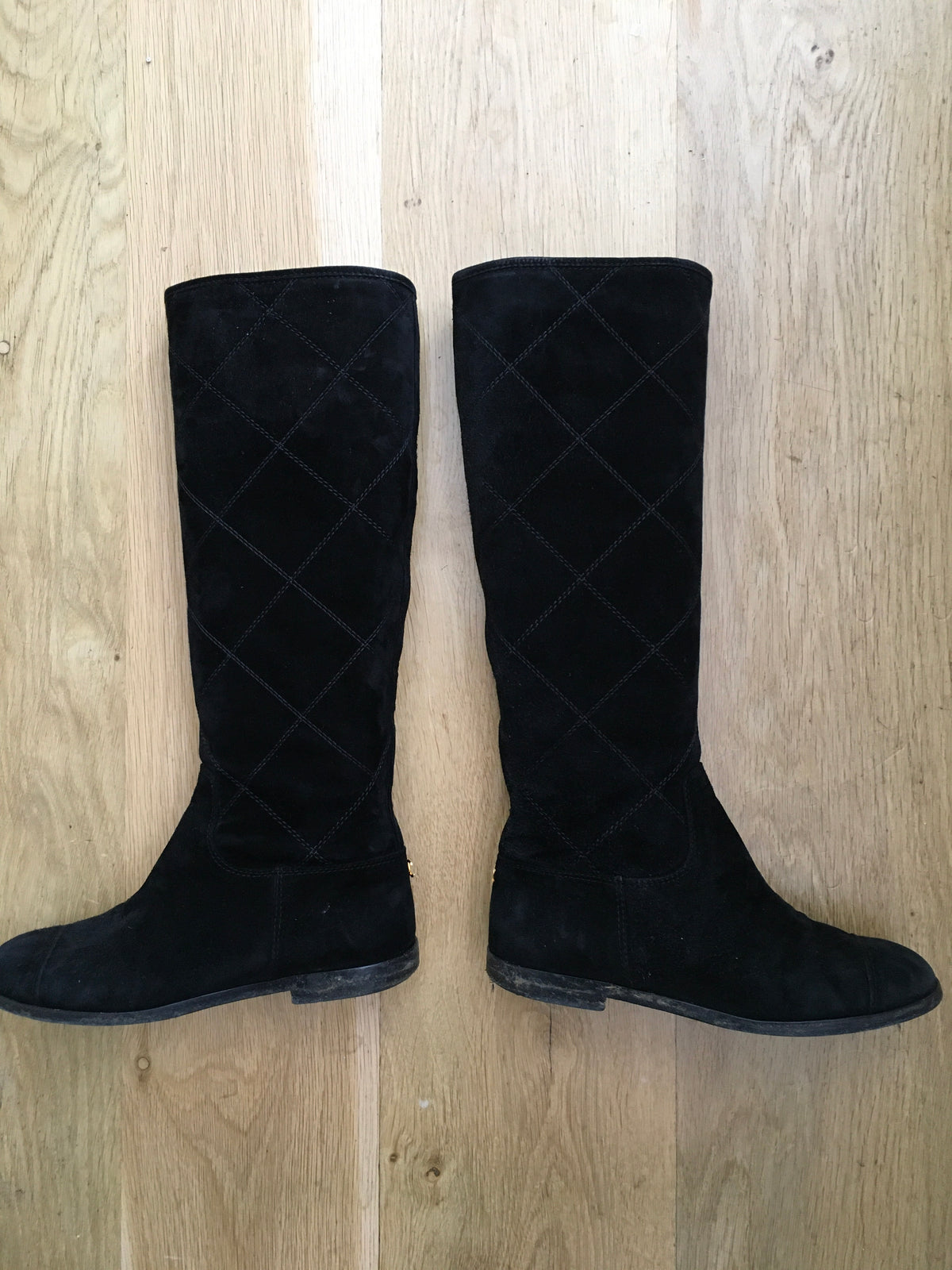 CHANEL Suede Black Leather Knee High Boots Size 37 1/2 UK 4.5 US 7.5 ladies