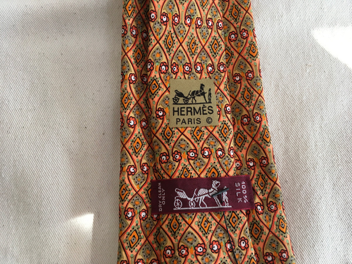 Hermès HERMES Paris Silk Yellow Print Tie 7586 SA 100% AUTHENTIC Men
