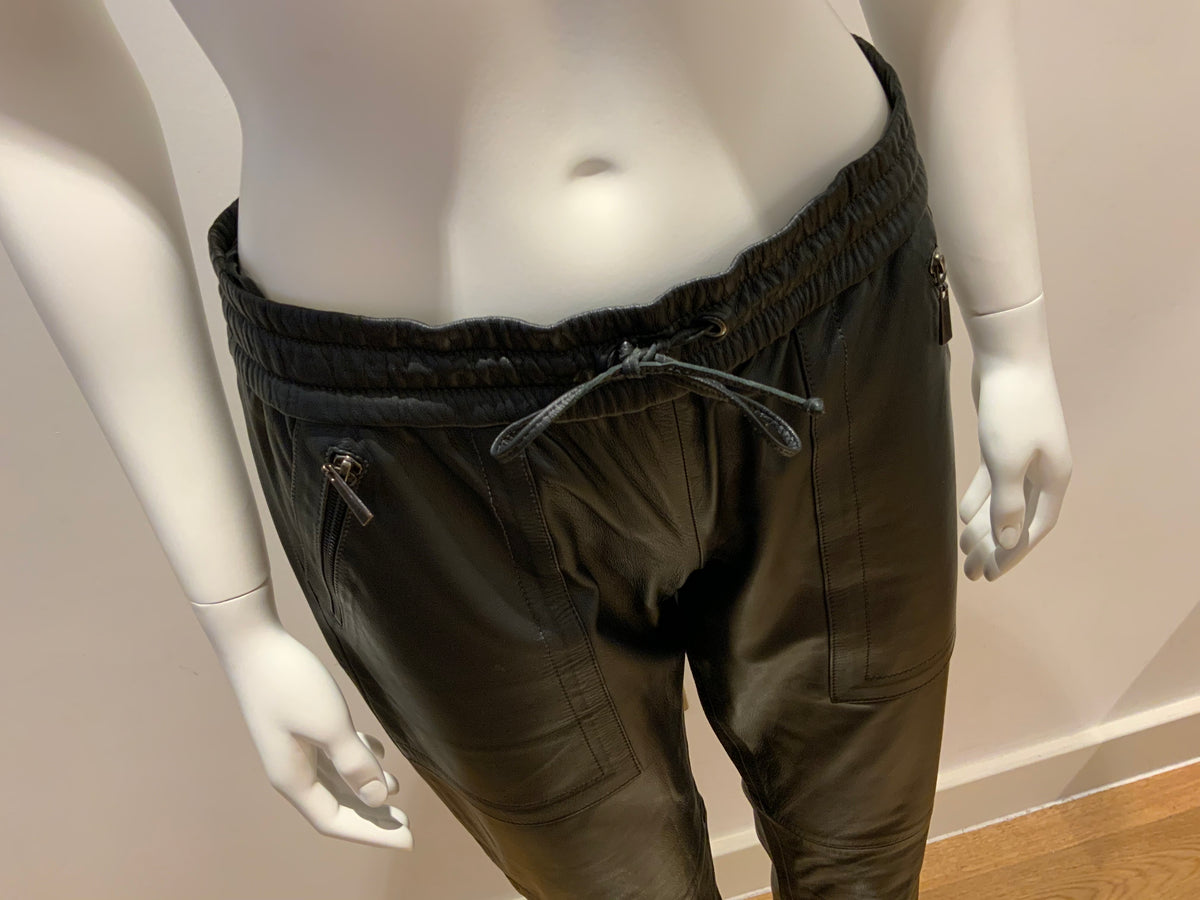 Rya Couros Real Leather Jogger Trousers, Black Pants Size 40 UK 12 US 8 L LARGE ladies