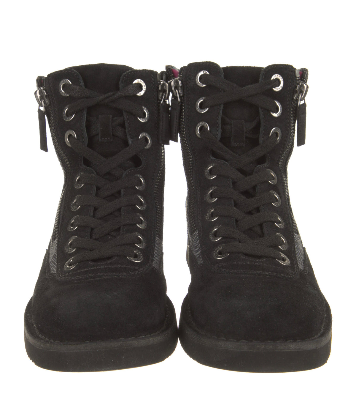 CHANEL Interlocking CC Logo Combat Boots SIZE 37 1/2 UK 4.5 US 7.5 ladies